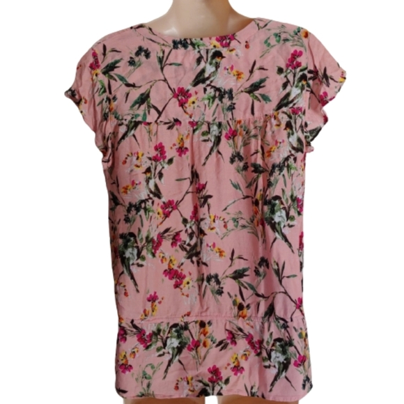 DR2 Henley Pink Floral Button Down Short Sleeve Blouse Top Size Women's Small - Picture 2 of 10